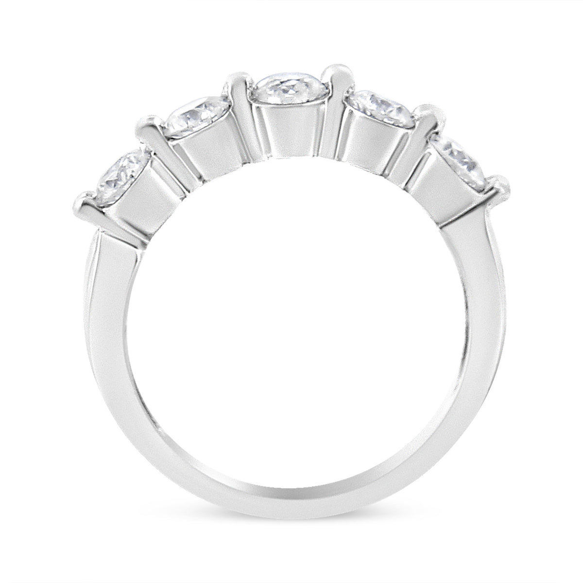 Anillo de banda de 5 piedras de oro blanco de 14 quilates con diamantes de talla redonda brillante de 1,00 quilates en total (color H-I, claridad SI2-I1) - Talla 7