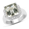 4.52 Carat Genuine Green Amethyst and White Topaz .925 Sterling Silver Ring
