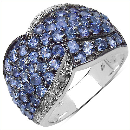 Anillo de Plata Fina .925 con Tanzanita Genuina de 2.50 Quilates y Topacio Blanco