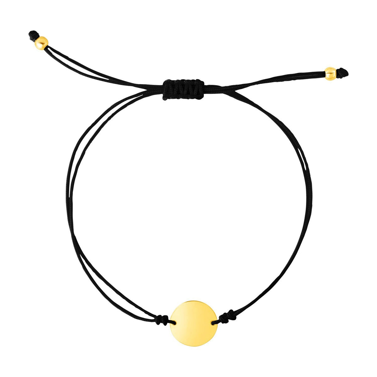 Pulsera Ajustable de Cordón Negro de 9 1/4 Pulgadas con Círculo de Oro Amarillo de 14k