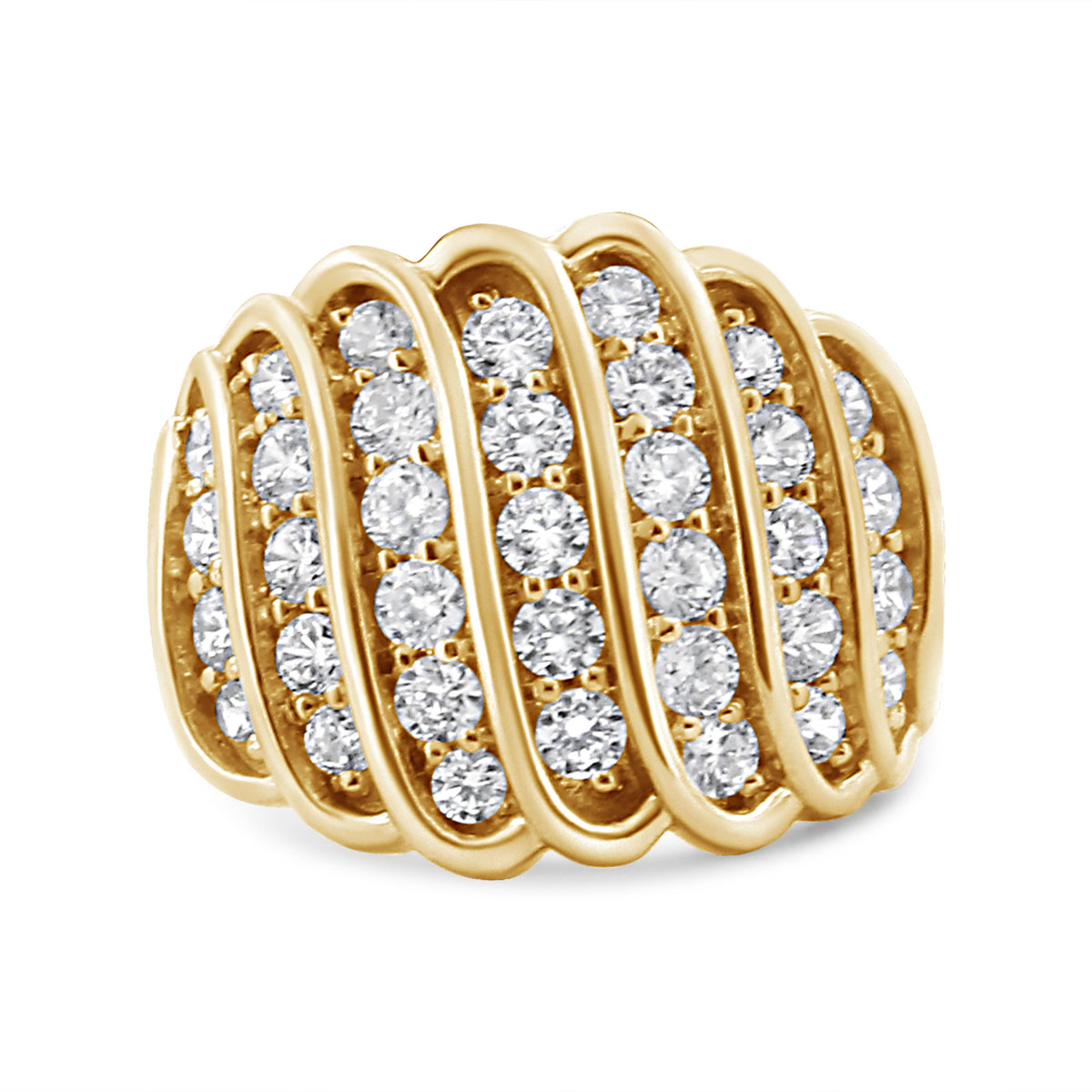 Anillo de banda de varias filas de diamantes de 2.00 Cttw de plata de ley 925 bañada en oro amarillo de 14K (color J-K, claridad I1-I2) - Talla 7