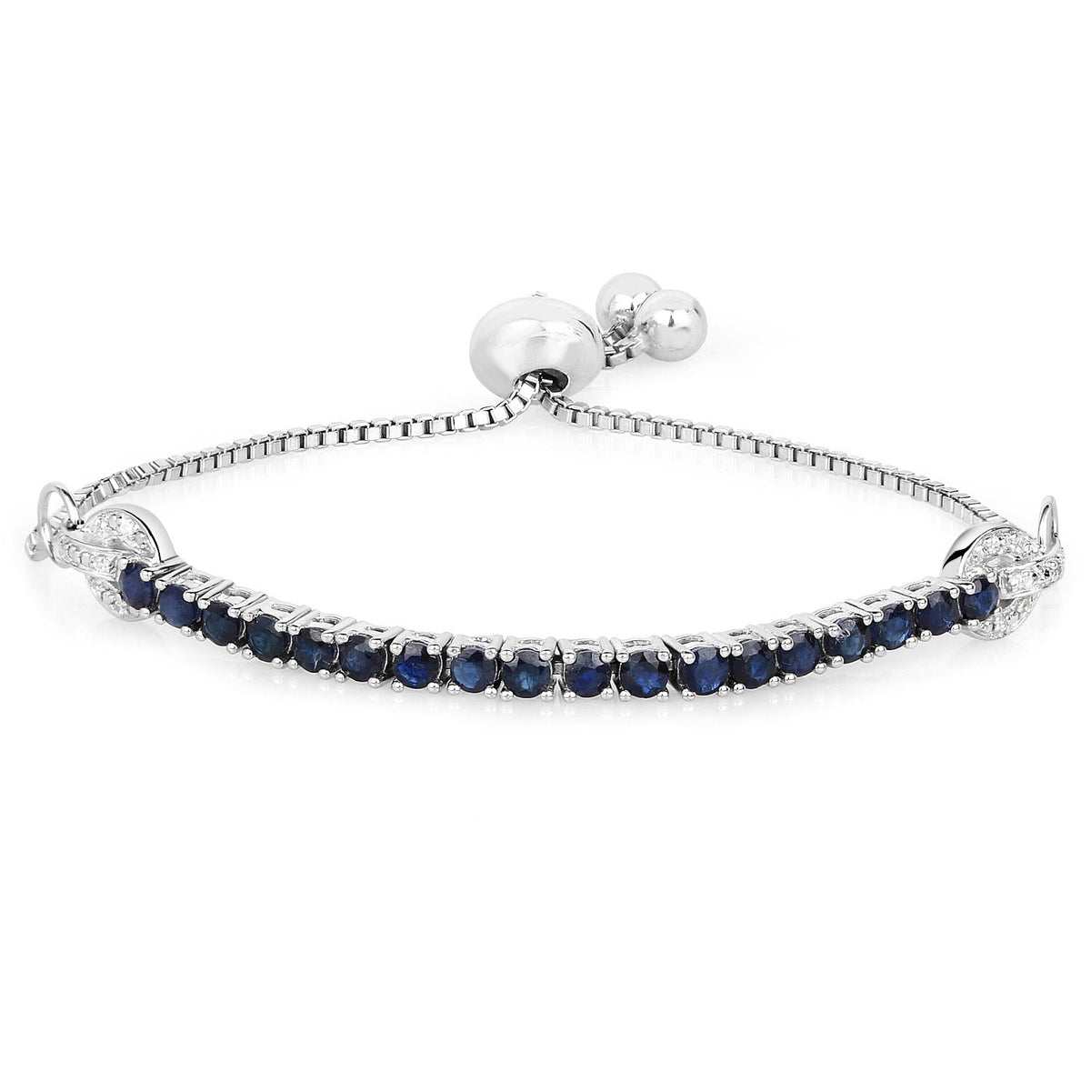 Pulsera de Plata Esterlina .925 con Zafiro Azul Genuino de 2.41 Quilates y Circón Blanco