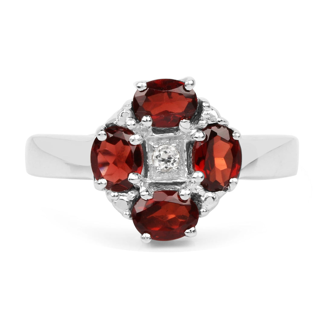 2.02 Carat Genuine Garnet & White Topaz .925 Sterling Silver Ring