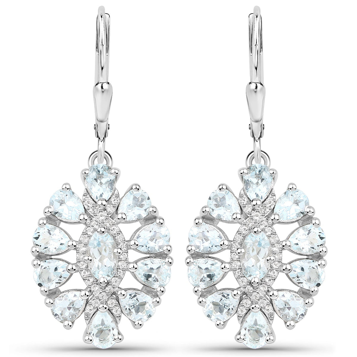 Pendientes de plata de ley .925 con aguamarina auténtica de 2.93 quilates y topacio blanco