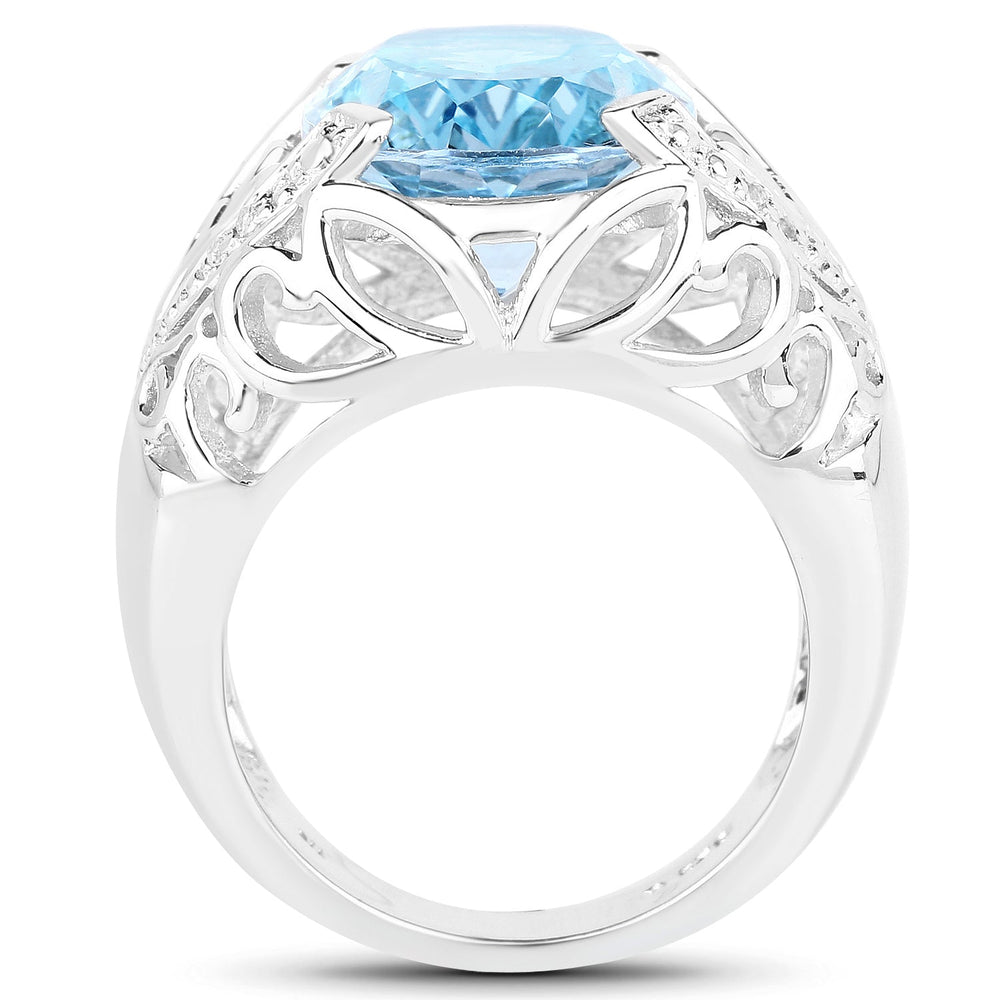 11.29 Carat Genuine Blue Topaz and White Topaz .925 Sterling Silver Ring