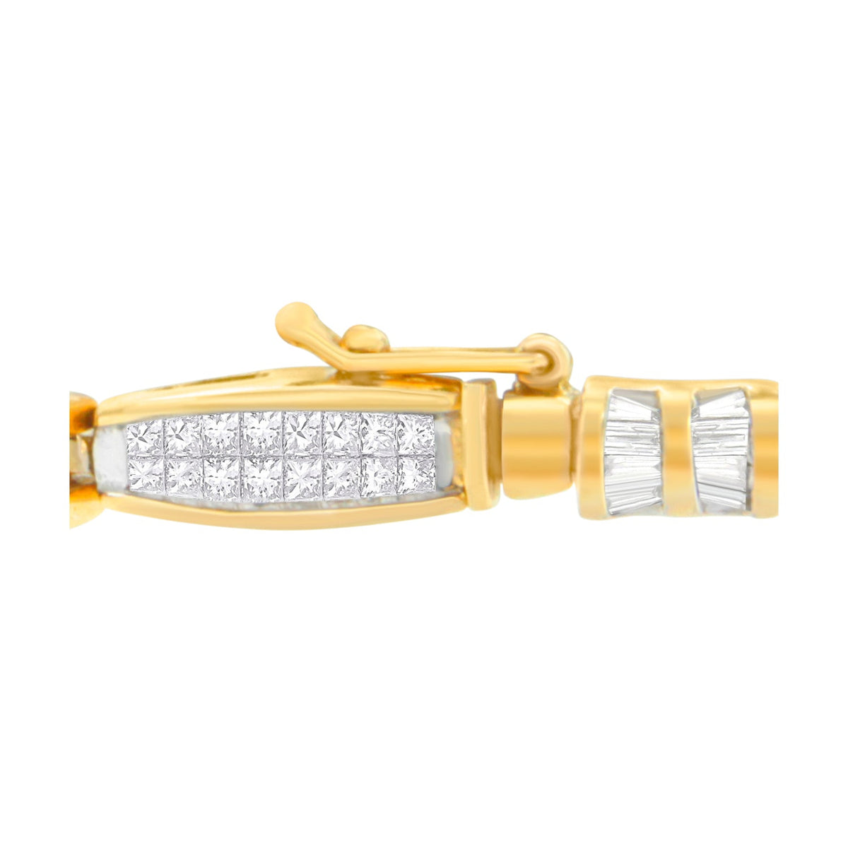 Pulsera de Oro Amarillo de 14K con Diamantes de Talla Princesa y Baguette con Adornos (3.00 cttw, Color H-I, Claridad SI1-SI2)