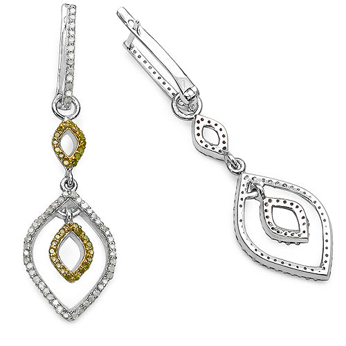 Pendientes de plata de ley .925 con diamante blanco genuino de 1.00 quilates y diamante amarillo