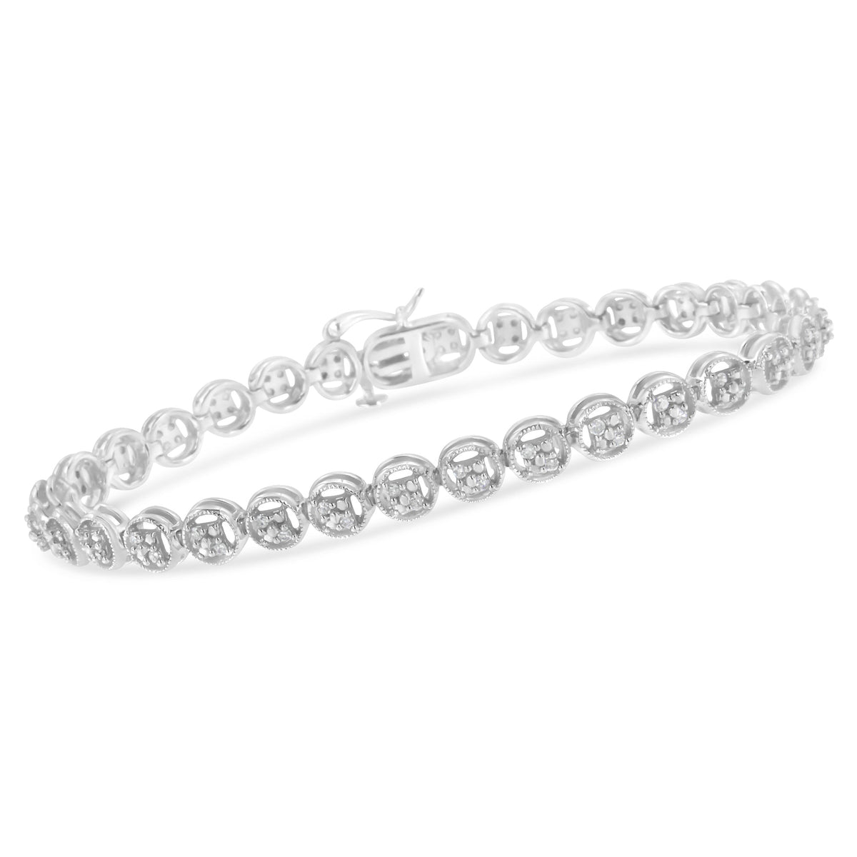 Pulsera de tenis de eslabones circulares abiertos de 7" de oro rosa de 14K sobre plata de ley .925 con diamantes de 1/4 Cttw (Color I-J, Claridad I2-I3)