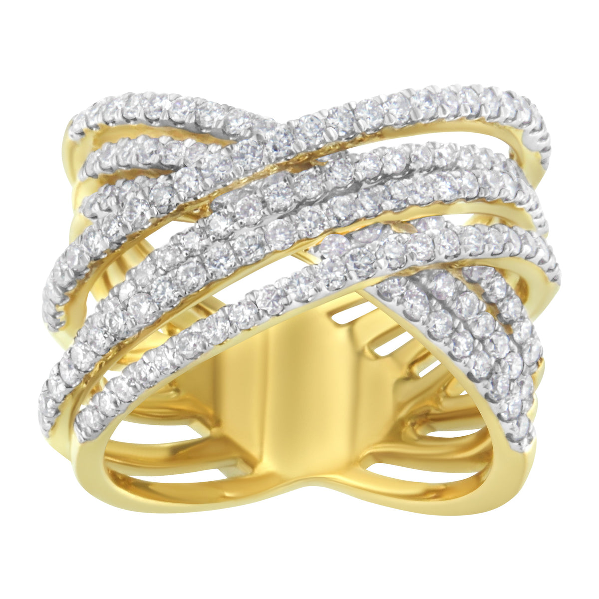 Anillo de oro amarillo de 10 qt con diamantes y diseño Bypass (1 5/8 qt, color H-I, claridad SI2-I1)