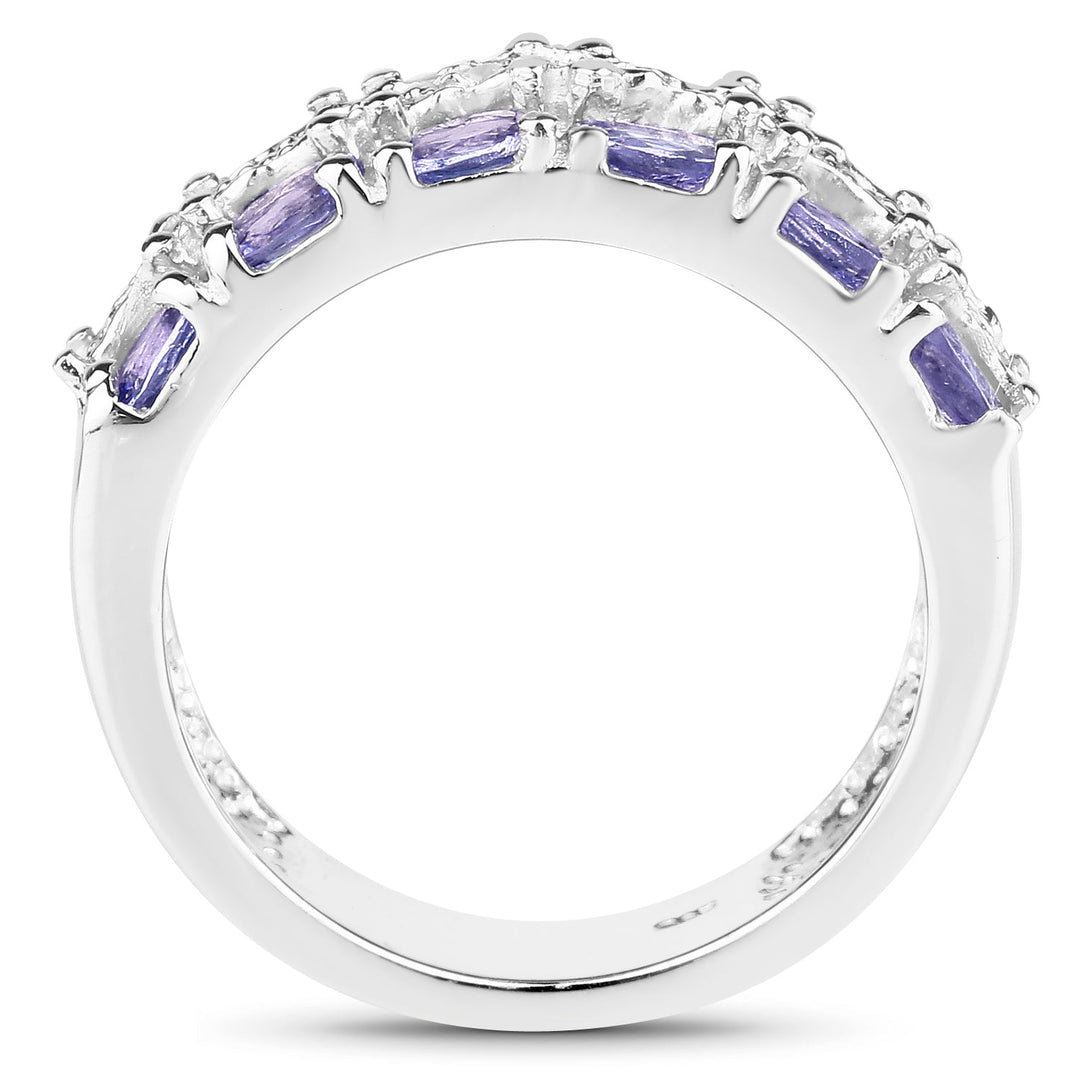 Anillo de plata esterlina 925 con tanzanita genuina de 2.05 quilates y topacio blanco