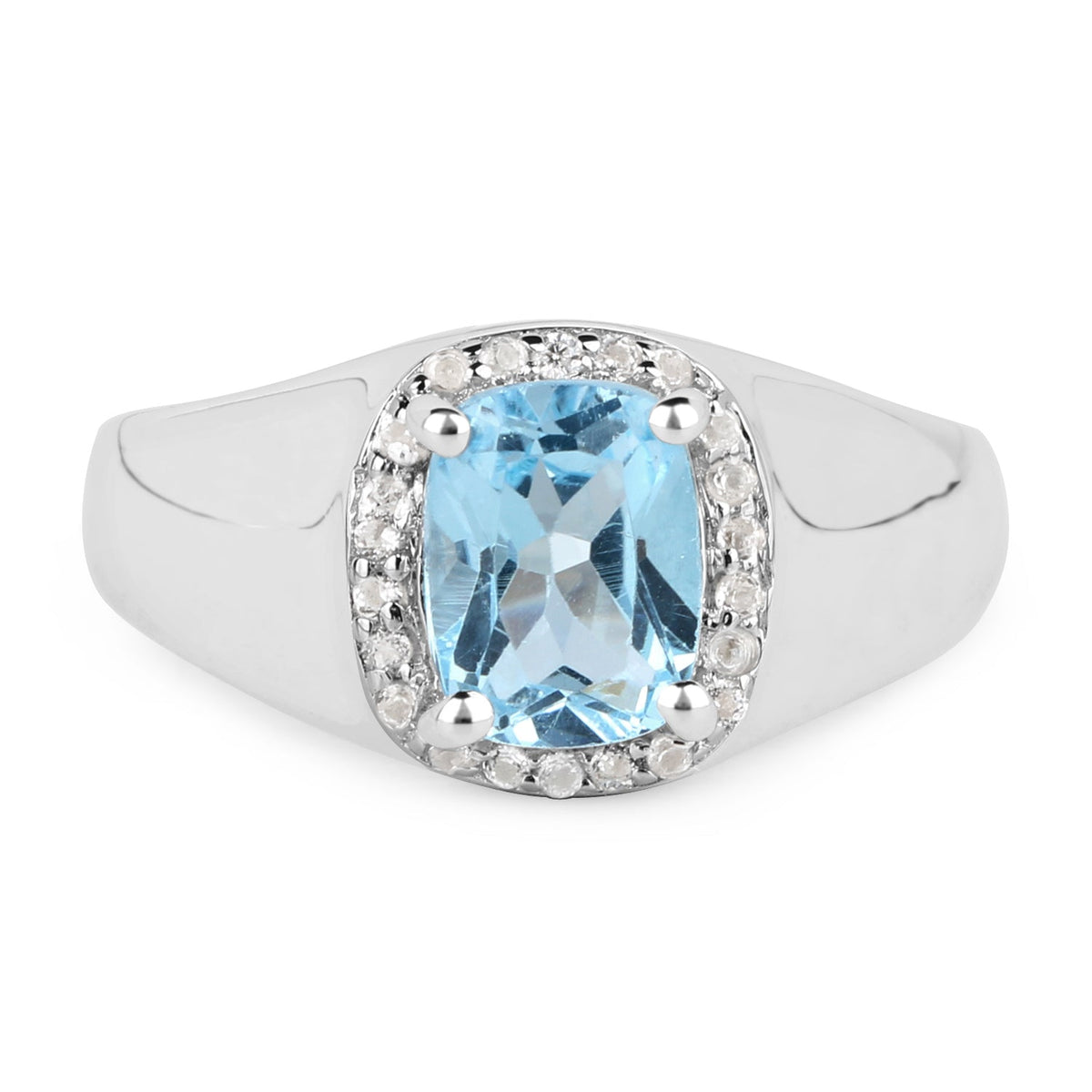Anillo de plata de ley .925 con topacio azul genuino y topacio blanco de 1,62 quilates