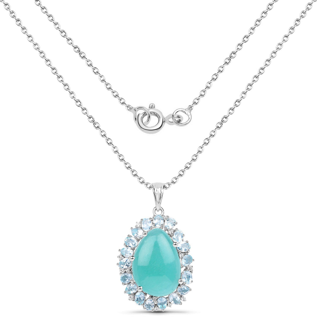 Colgante de plata de ley .925 con 13.28 quilates de amazonita auténtica, topacio azul y topacio blanco