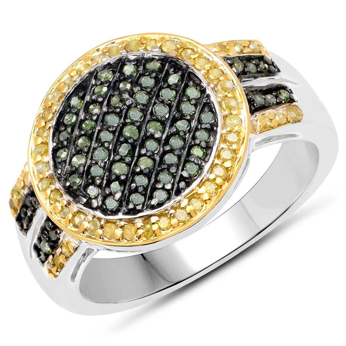Anillo de plata de ley .925 con diamante verde y diamante amarillo auténticos de 0,44 quilates