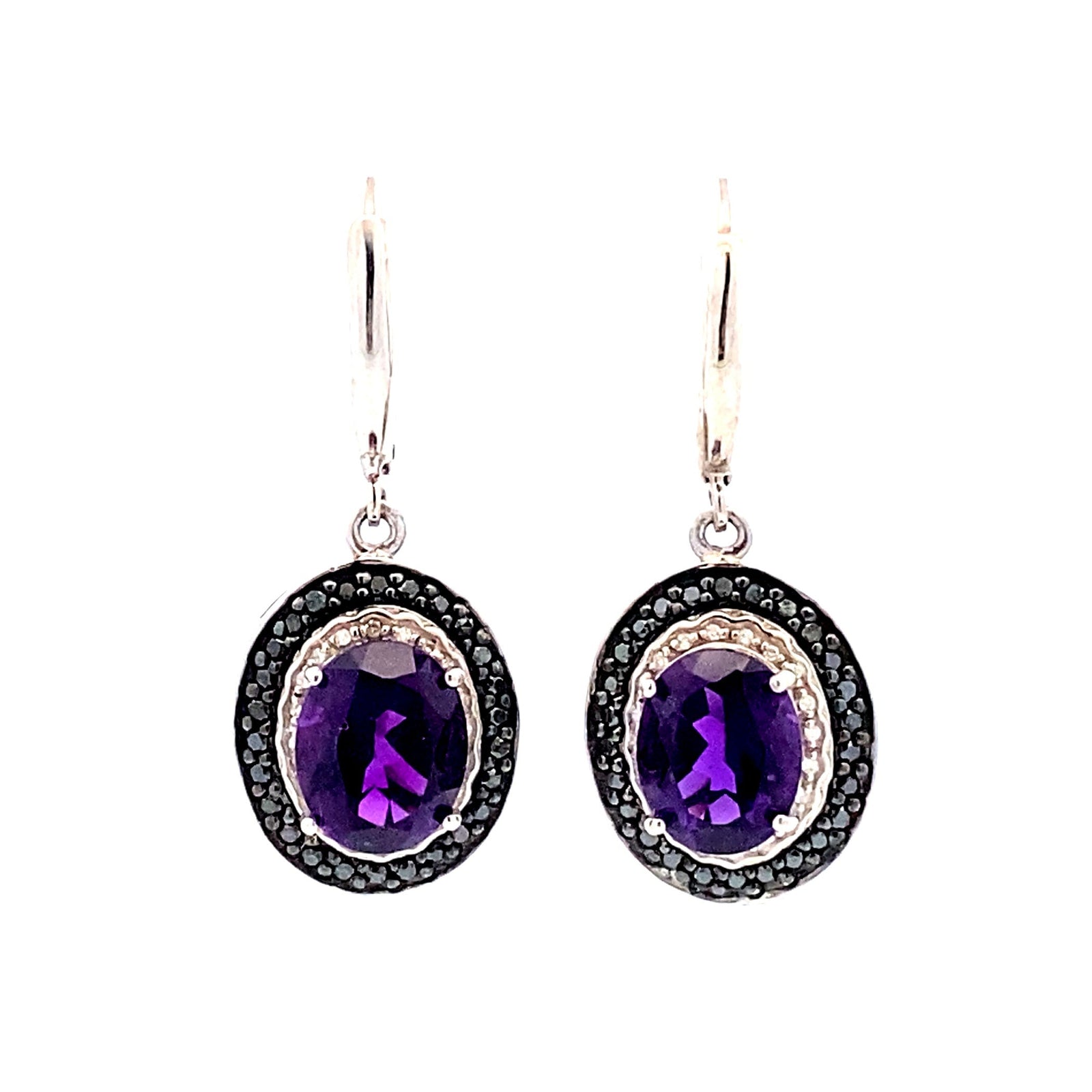 Pendientes colgantes de amatista y diamante de 0,38 ct de plata esterlina