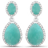 9.64 Carat Genuine Emerald and White Diamond .925 Sterling Silver Earrings
