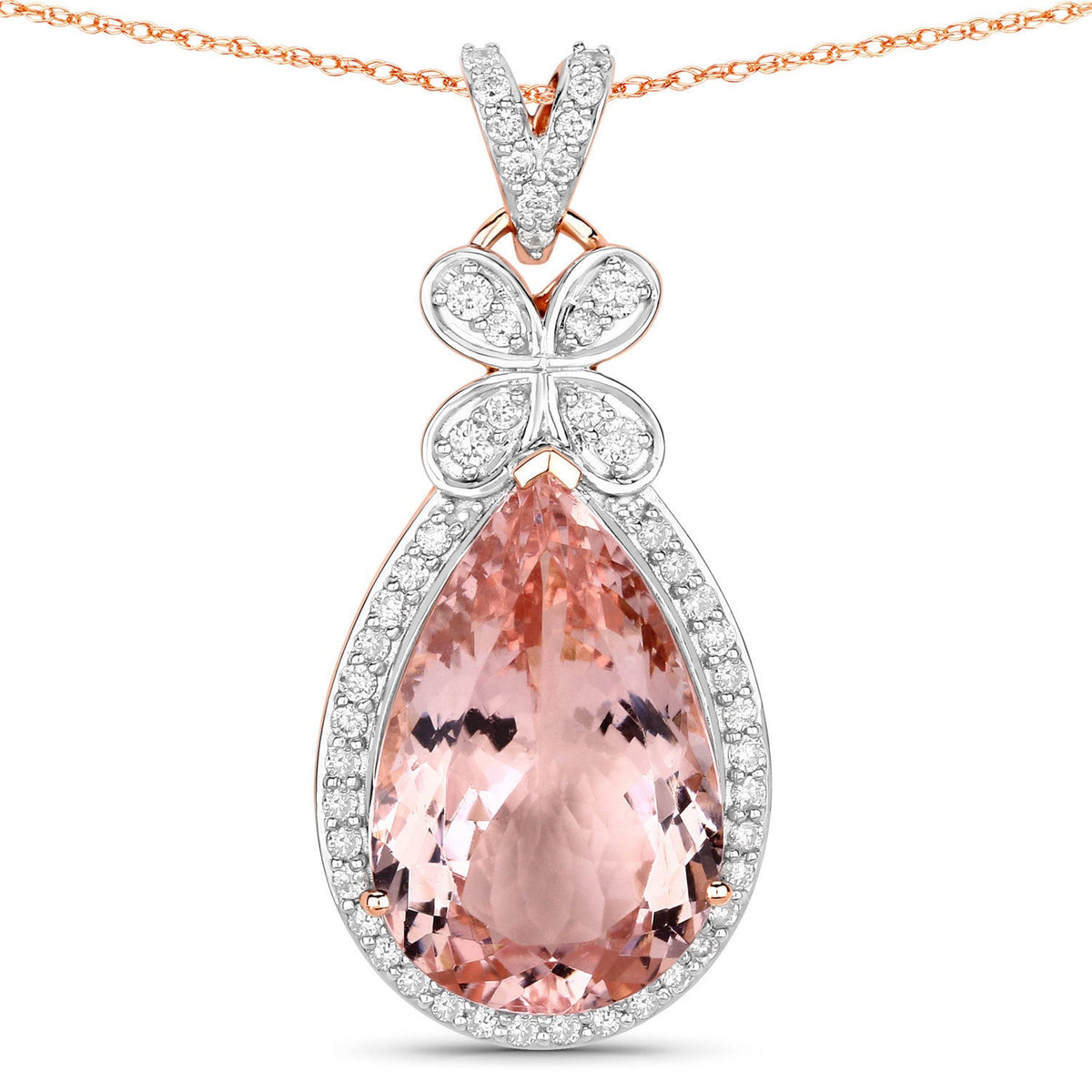 Colgante de oro rosa de 14 quilates con morganita auténtica de 8,14 quilates y diamantes blancos