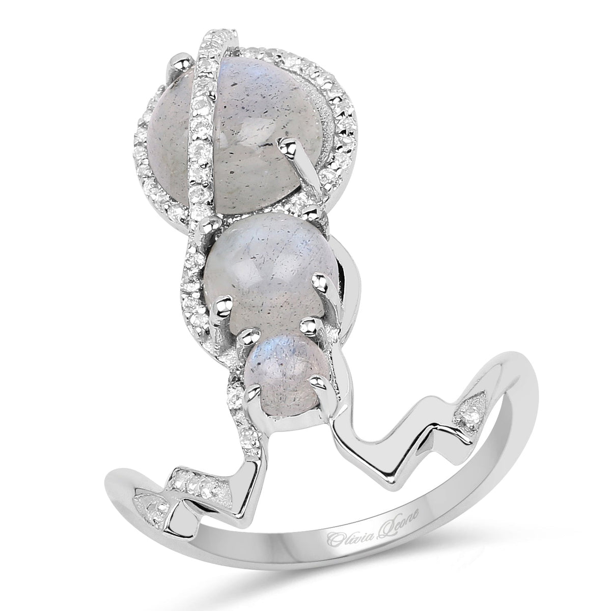 Anillo de plata de ley .925 con labradorita auténtica de 2,79 quilates y topacio blanco
