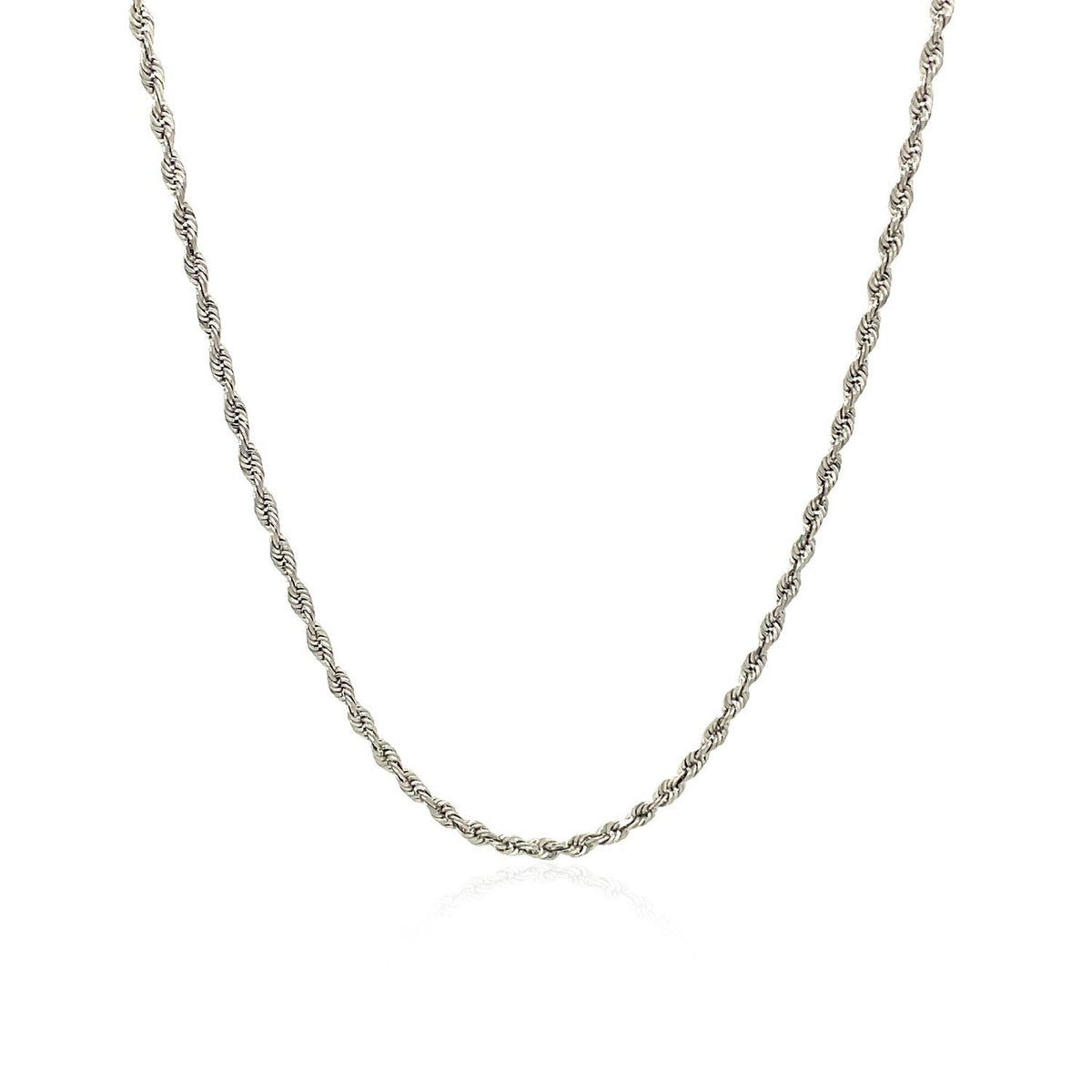 Cadena de cuerda maciza de oro blanco de 10k con corte de diamante de 1.5mm