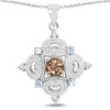 3.00 Carat Genuine Smoky Quartz, Blue Topaz and White Topaz .925 Sterling Silver Pendant
