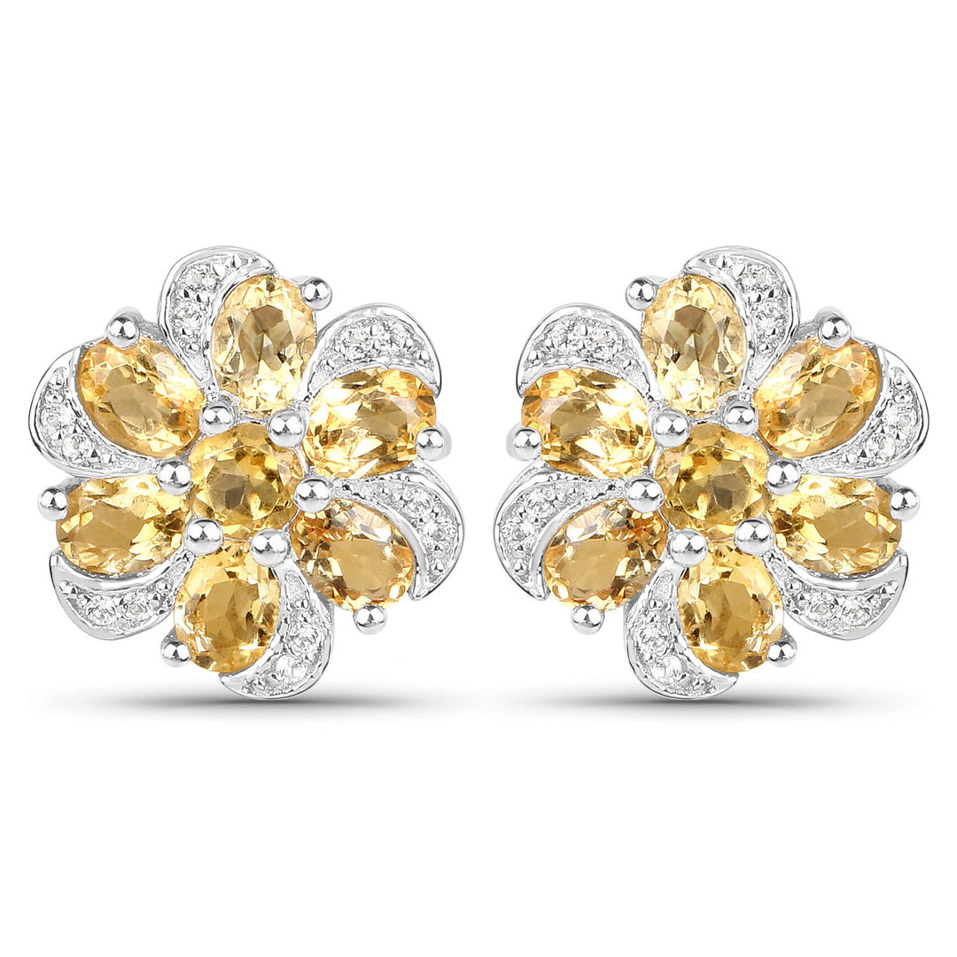 7.92 Carat Genuine Citrine and White Topaz .925 Sterling Silver 3 Piece Jewelry Set (Ring, Earrings, and Pendant w/ Chain)