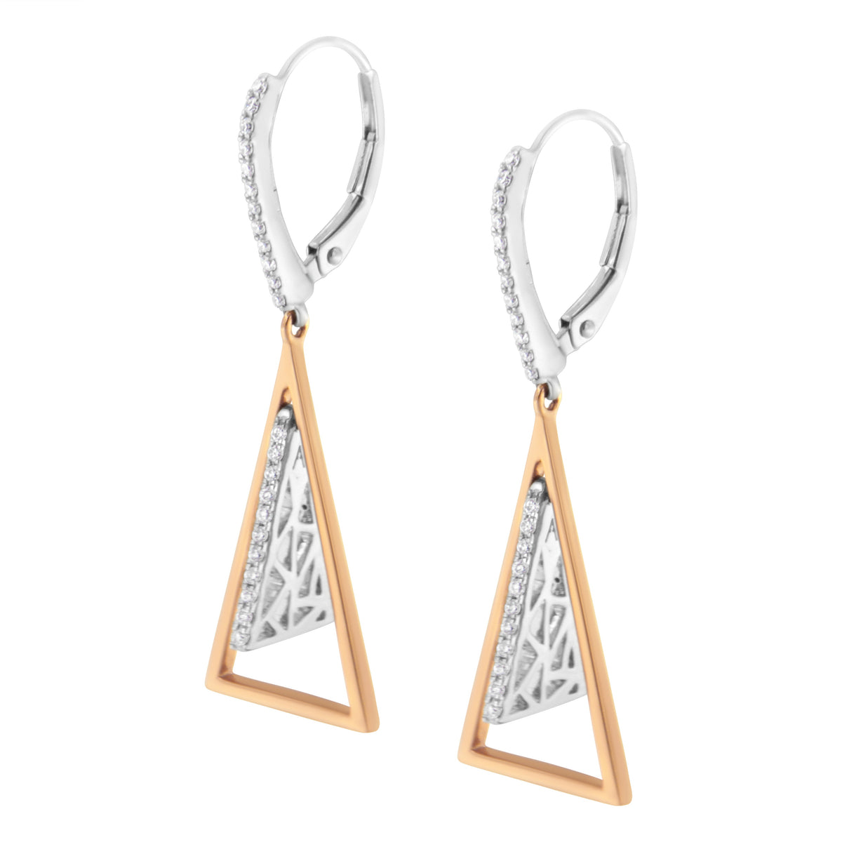Pendientes colgantes de oro rosa y blanco de 14 quilates con diamantes de 0,375 qt y diseño de carrillón de viento (color G-H, claridad SI1-SI2)