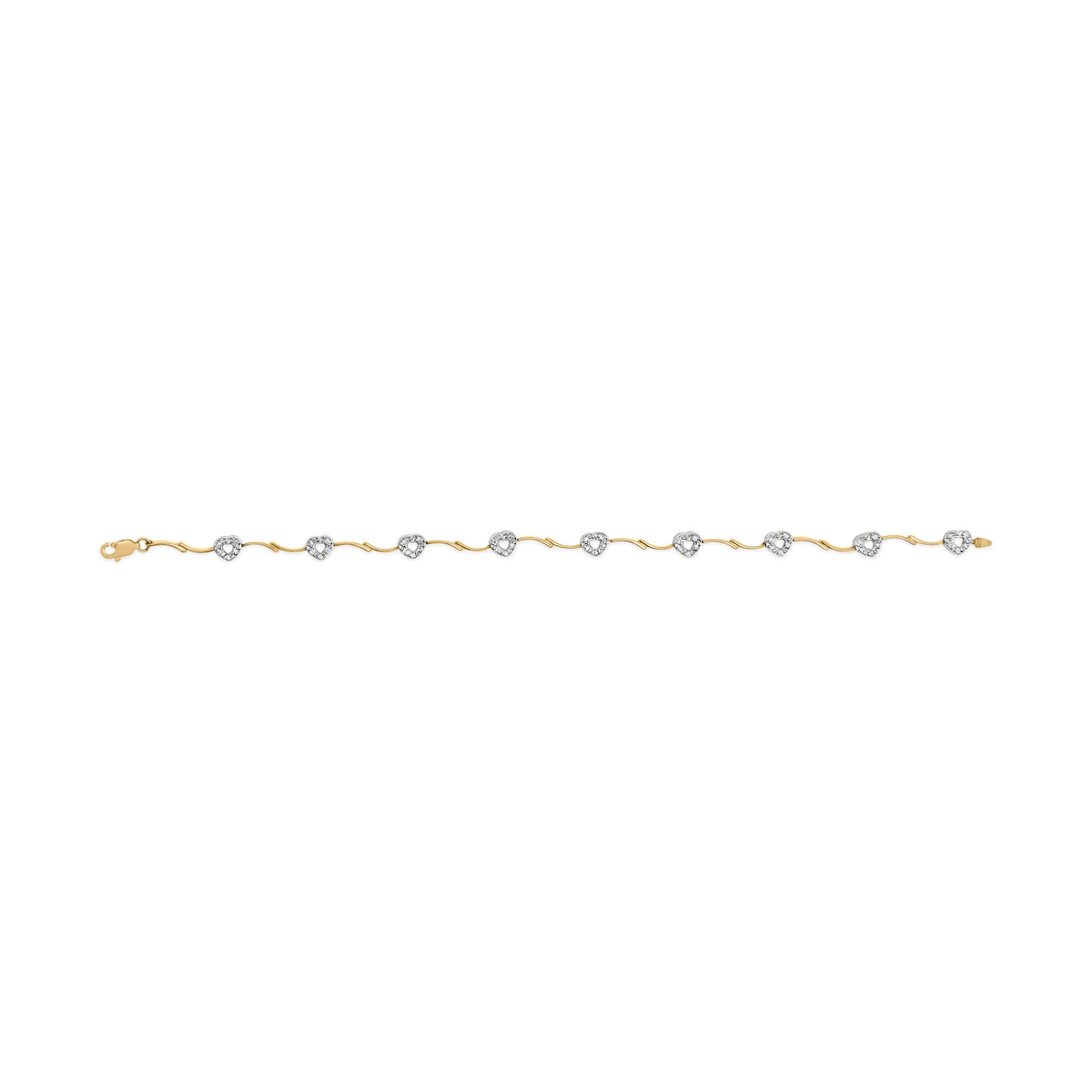 Pulsera de oro de dos tonos de 10k con pavé de diamantes de 1/3 Cttw, diseño de corazón enlazado en S, 7.25" (Color I-J, Claridad I2-I3)