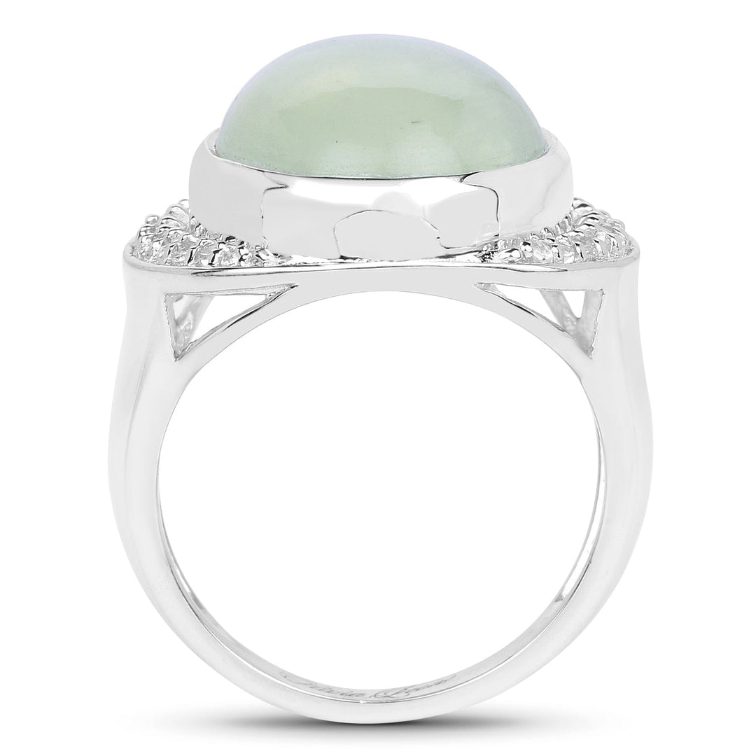 Anillo de plata de ley .925 con prehnita auténtica y topacio blanco de 11.50 quilates