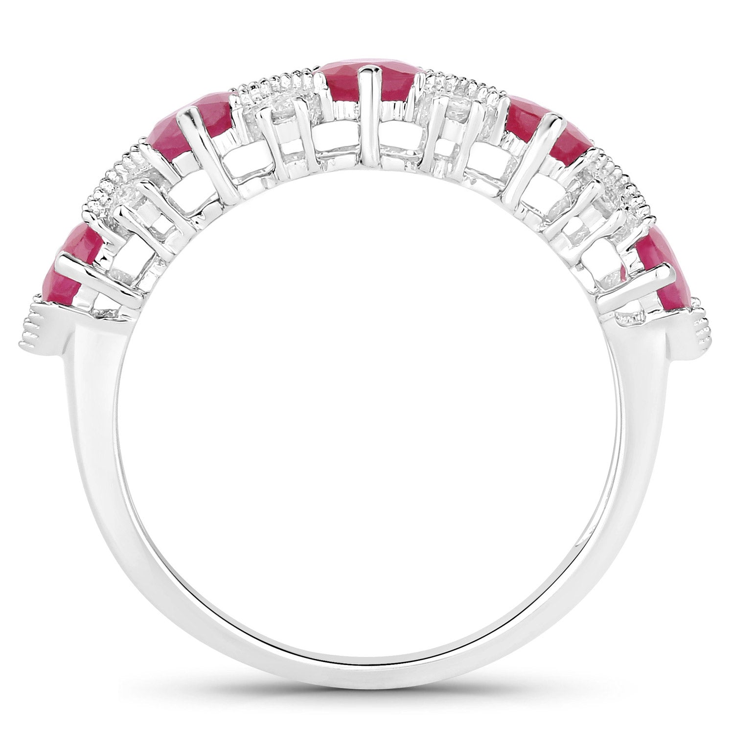 Anillo de Oro Blanco de 14K con Rubí Genuino de 1.61 Quilates y Diamantes Blancos