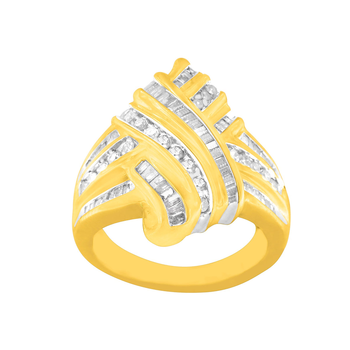 Anillo de derivación de diamantes de oro amarillo de 10 quilates (1,0 quilates en total, color H-I, claridad I2-I3)