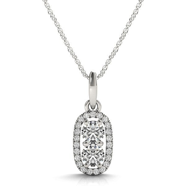 Colgante de diamantes de dos piedras en forma ovalada exterior de oro blanco de 14k (5/8 quilates en total)