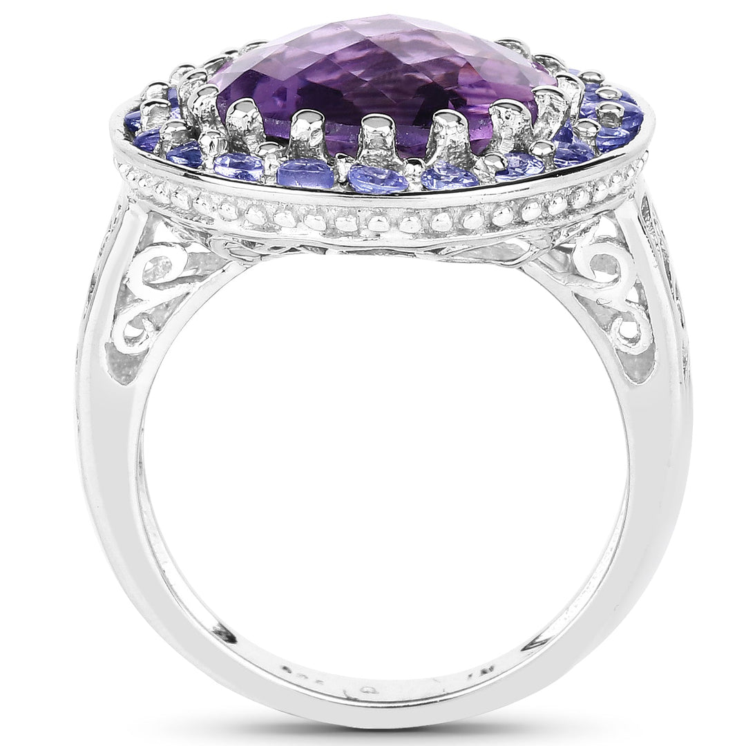 5.95 Carat Genuine Amethyst and Tanzanite .925 Sterling Silver Ring