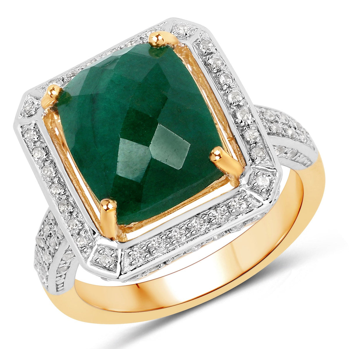 Anillo de plata de ley .925 con esmeralda teñida de 5.18 quilates y topacio blanco