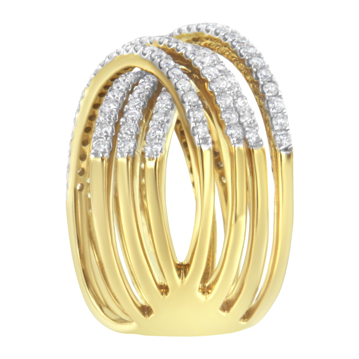 Anillo de oro amarillo de 10 qt con diamantes y diseño Bypass (1 5/8 qt, color H-I, claridad SI2-I1)