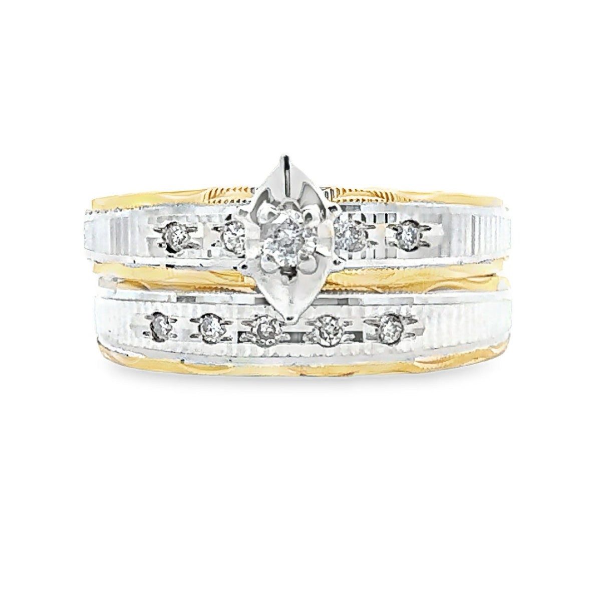 Juego de Anillos de Compromiso de Plata Esterlina y Oro de 14KT con Diamantes