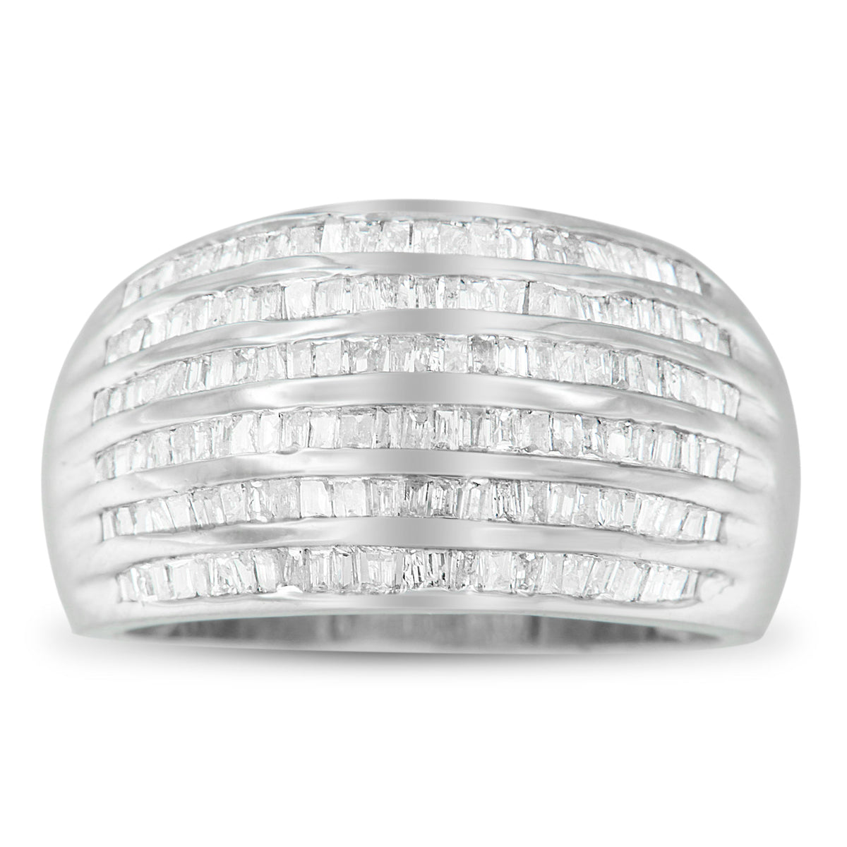 Anillo de cóctel de moda abovedado cónico con 6 hileras de diamantes talla baguette de 1,0 Cttw en plata de ley .925 (color H-I, claridad I2-I3) - Talla 6-1/2