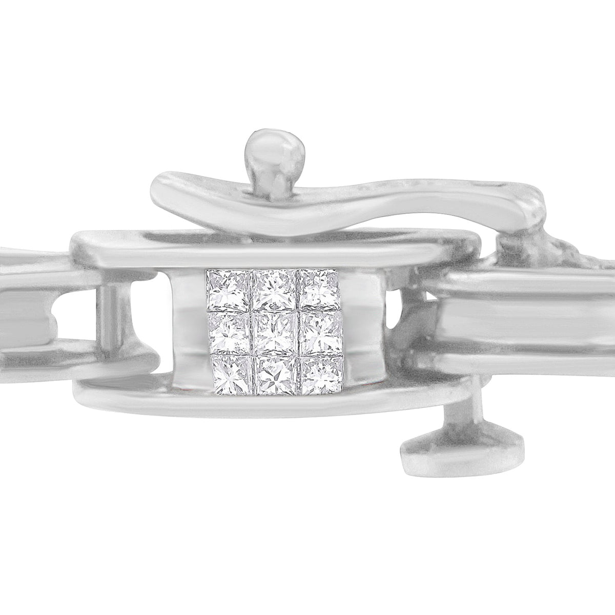 Pulsera de tenis de oro blanco de 14 quilates con diamantes princesa de 1,0 quilates engastados invisibles y eslabones alternos (color I-J, claridad I1-I2) - 7,25"