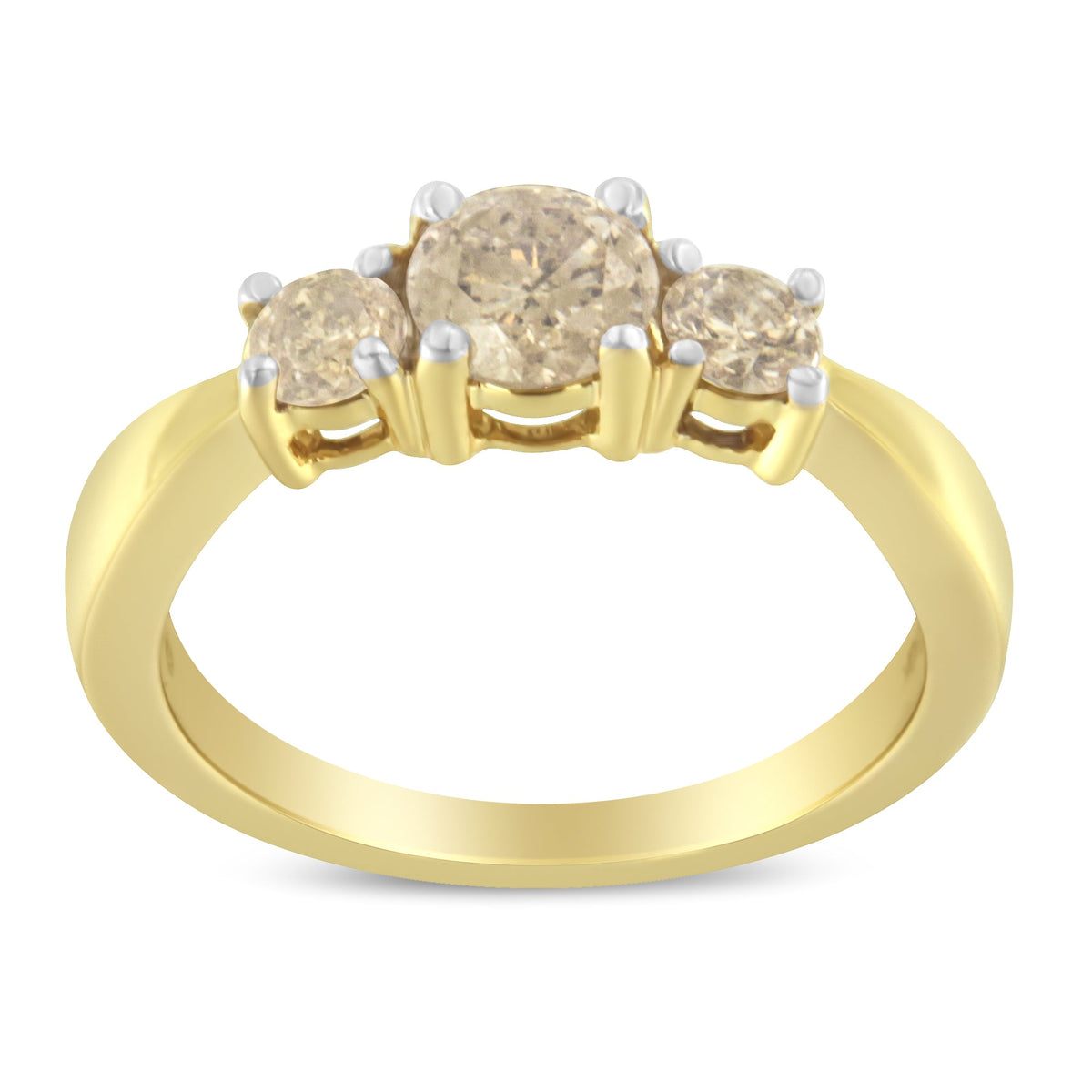 Anillo de banda de tres piedras con diamantes de oro amarillo de 10 qt (1,00 qt en total, color J-K, claridad I2-I3)