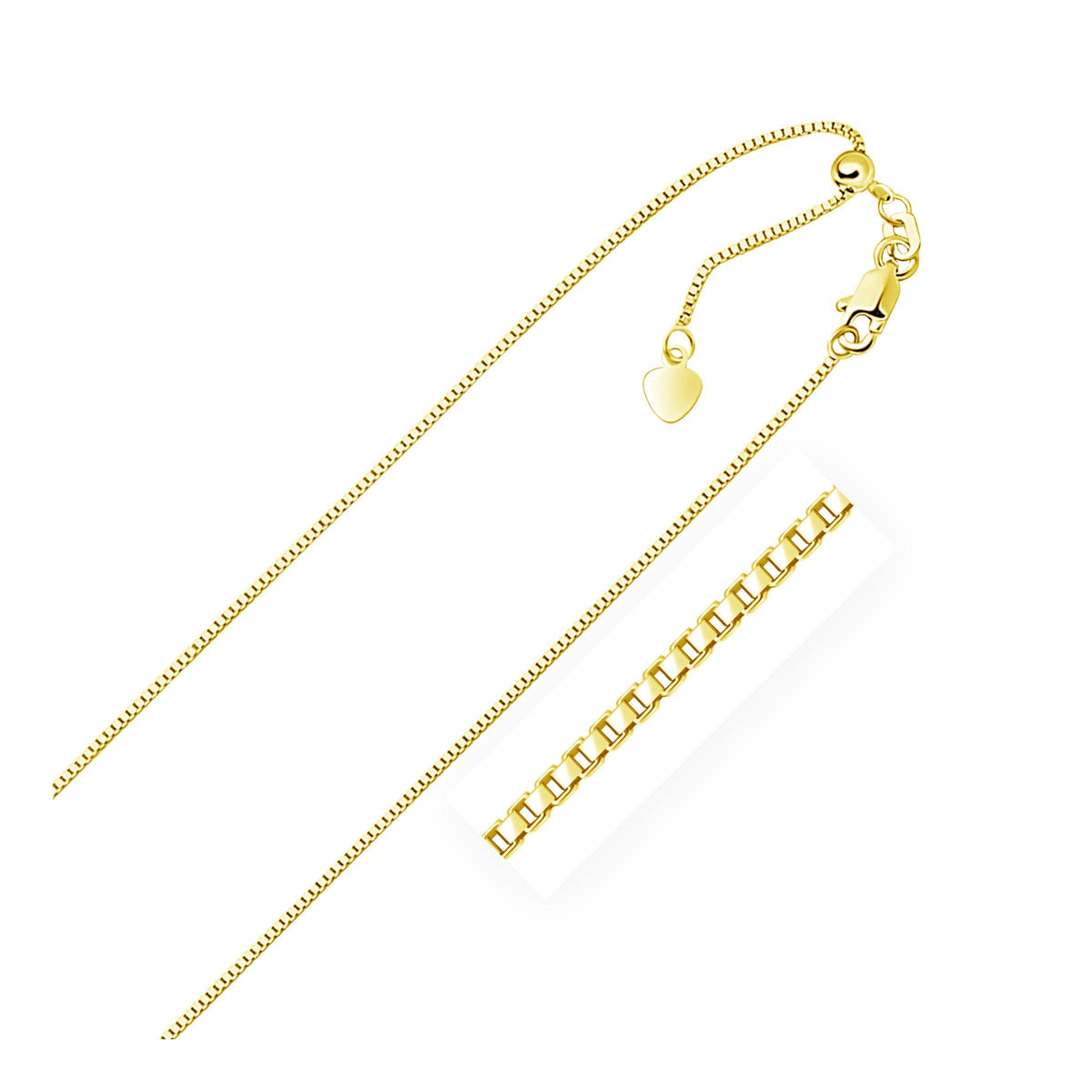 Cadena de caja ajustable de oro amarillo de 10k 0,85 mm