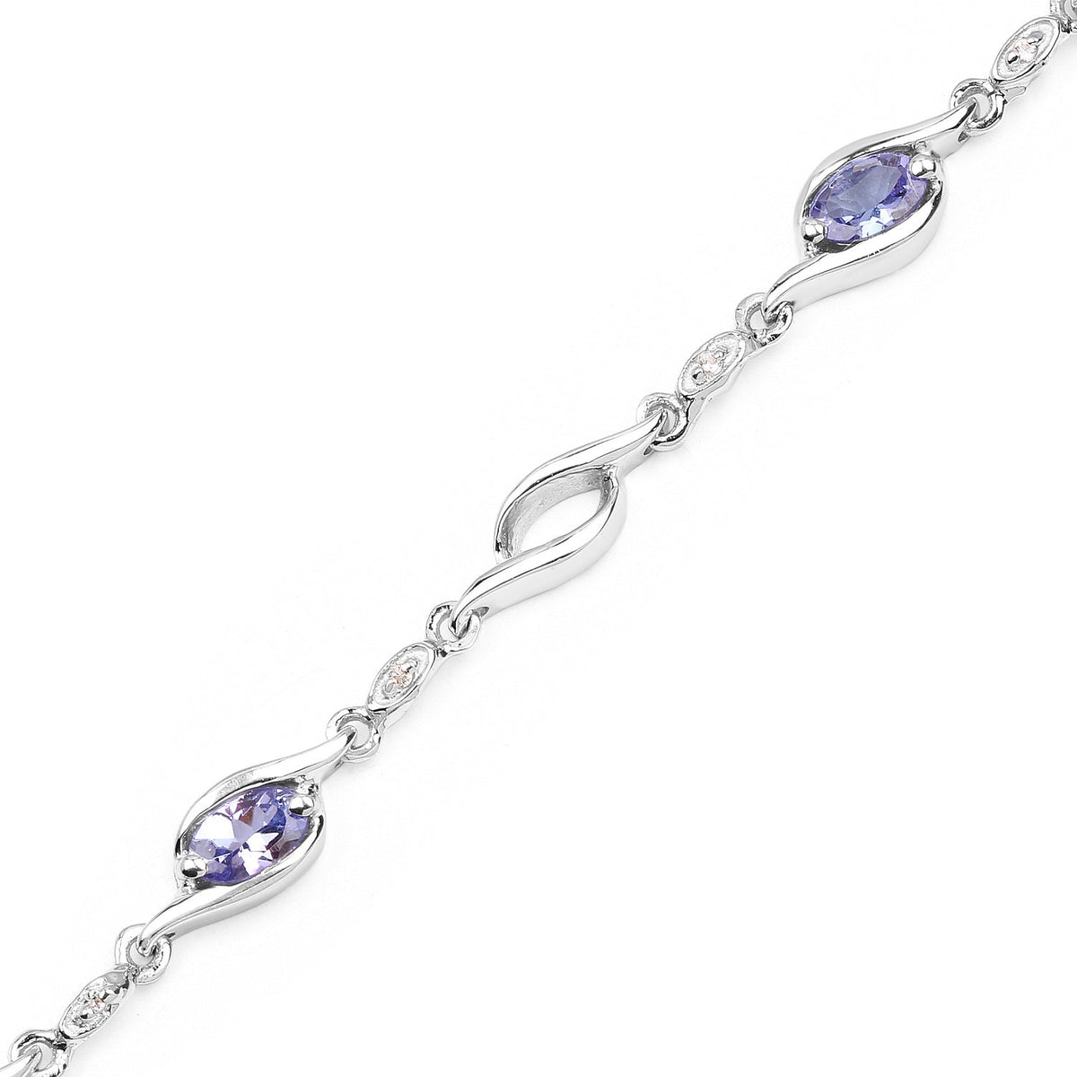 1.30 Carat Genuine Tanzanite and White Topaz .925 Sterling Silver Bracelet - imagen 4 de 8