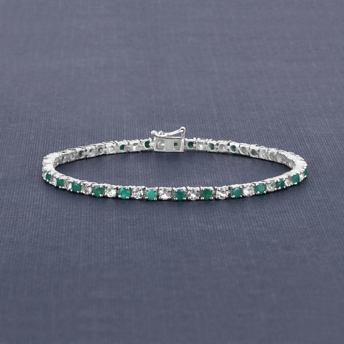 Pulsera de plata de ley .925 con esmeralda genuina de 5.77 quilates y topacio blanco