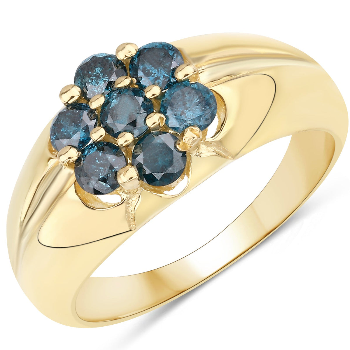 Anillo de plata esterlina .925 de 0.98 quilates con diamante azul auténtico, chapado en oro amarillo de 14K