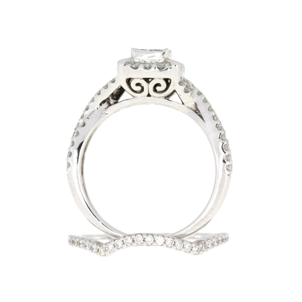 Juego de anillo de compromiso con diamante de 1.00 qt en oro blanco de 10 kt