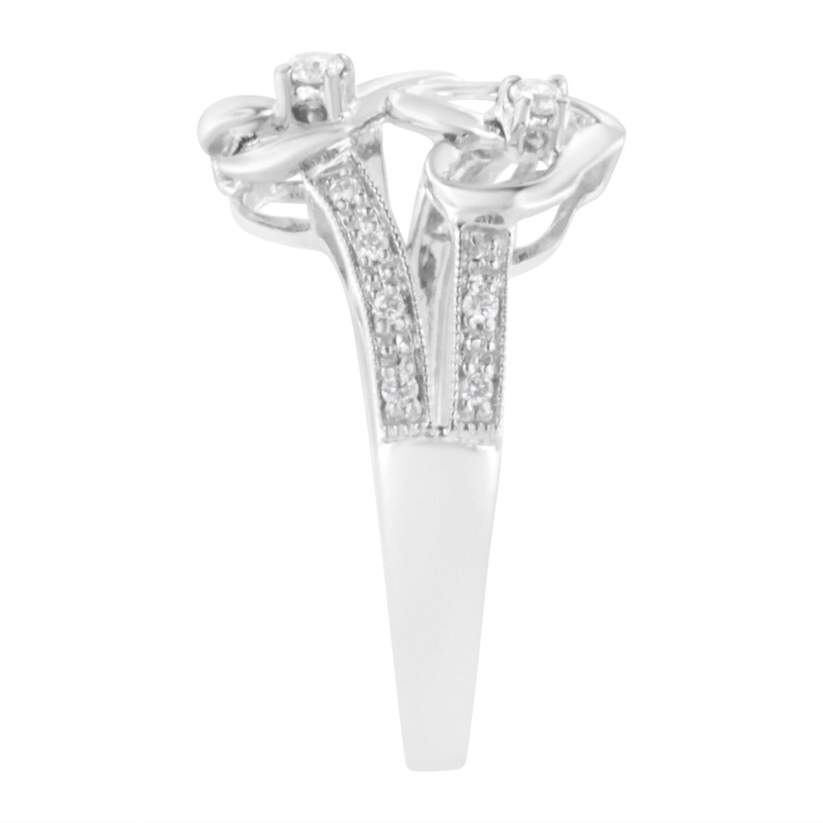 Anillo de oro blanco de 14 quilates con dos corazones y diamantes de 0,10 qt. - Talla 6,5