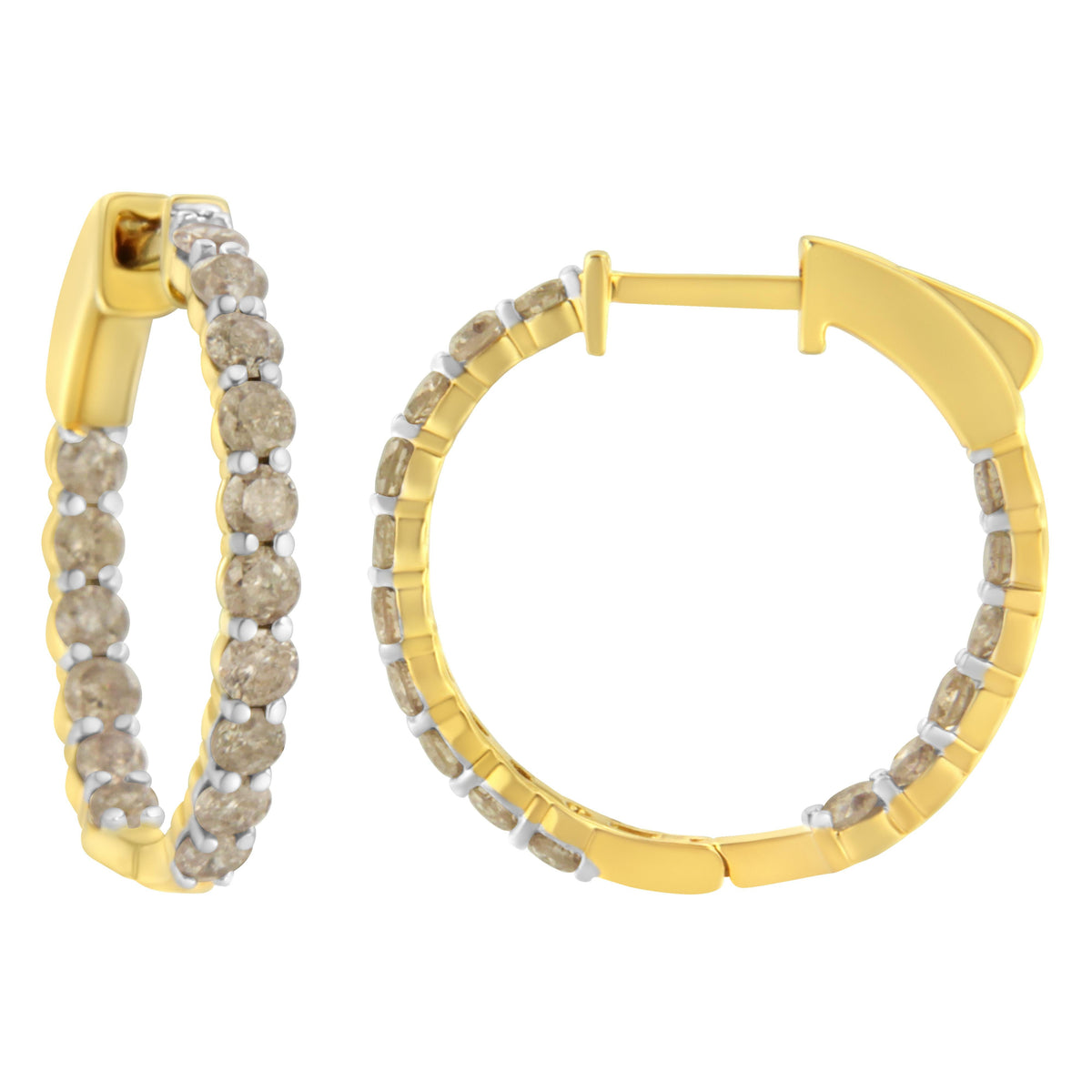 Pendientes de aro de oro amarillo de 10 quilates chapados en plata de ley con diamantes (2 ct. p.t., color K-L, claridad I2-I3)