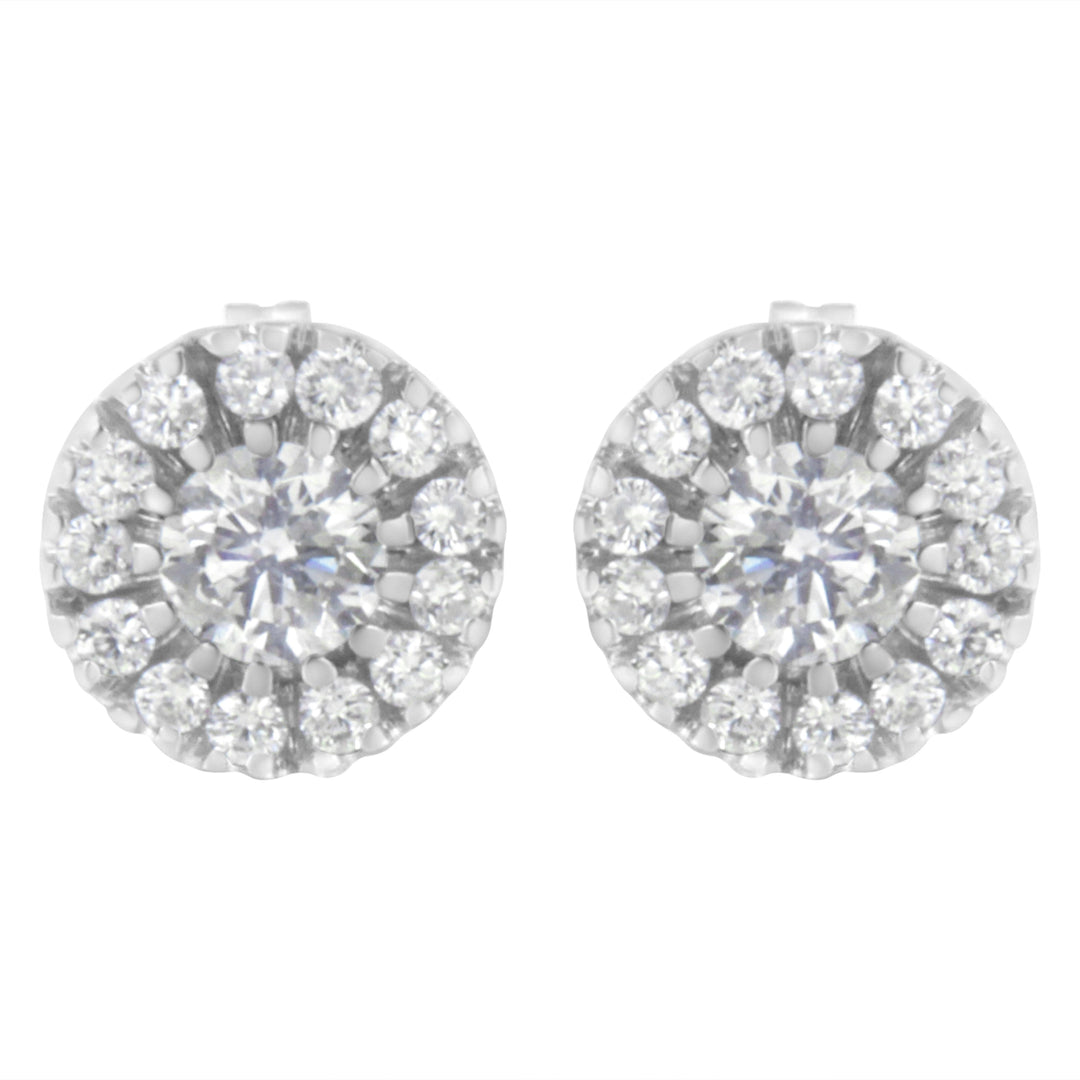 14k White Gold 1 cttw Diamond Halo Stud Earrings (I-J Clarity, I1-I2 Color)