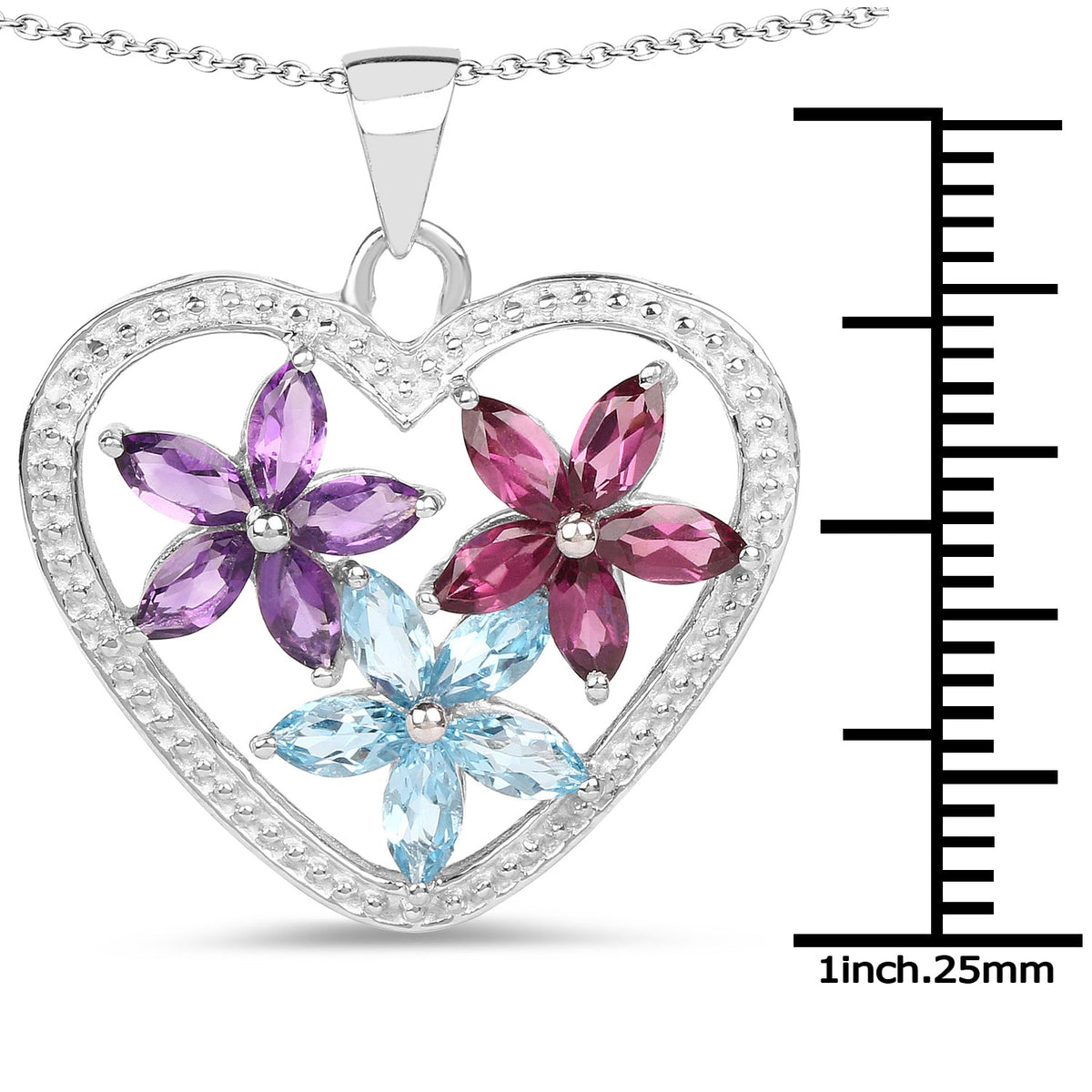 2.35 Carat Genuine Amethyst, Swiss Blue Topaz and Rhodolite .925 Sterling Silver Pendant - image 3 of 6