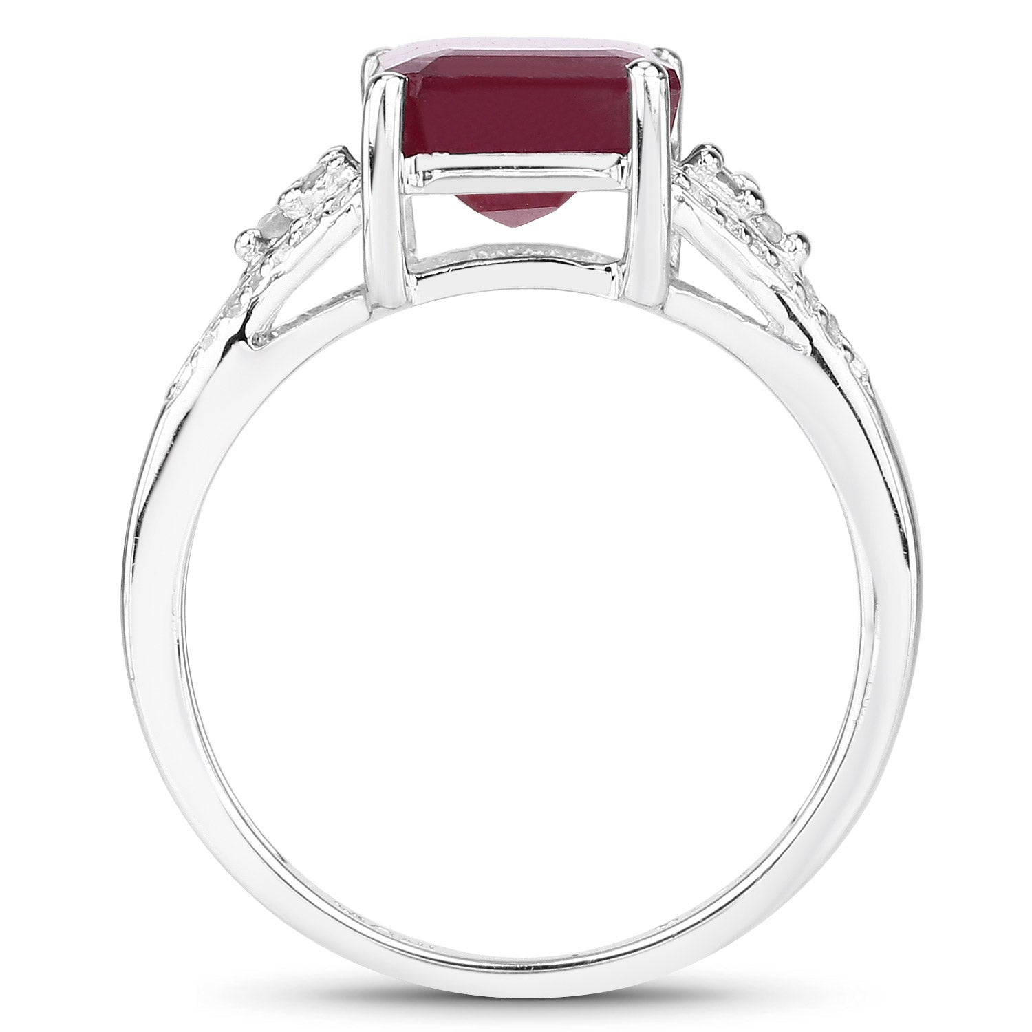 Anillo de plata esterlina .925 con rubí relleno de vidrio de 4.49 quilates y topacio blanco