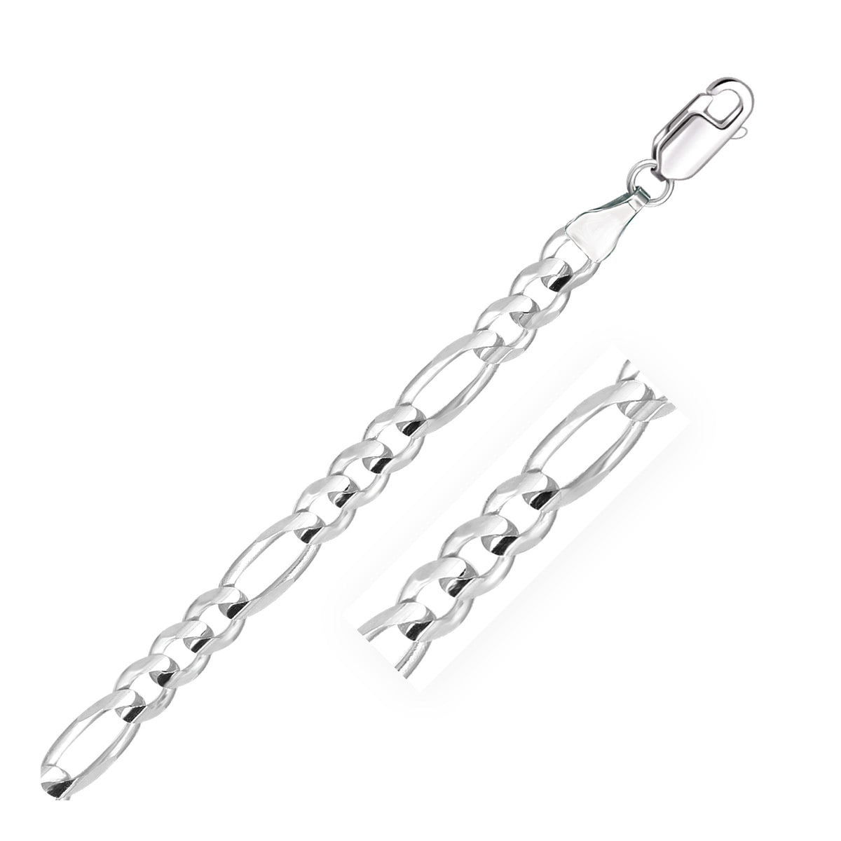 Pulsera Figaro sólida de oro blanco de 14k y 6.0 mm
