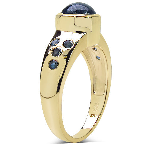Anillo de plata esterlina .925 con zafiro azul genuino de 1.87 quilates y diamantes blancos, chapado en oro amarillo de 14K