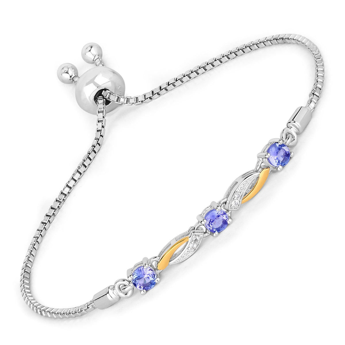 Pulsera de 0,77 quilates de tanzanita genuina y zafiro blanco de plata de ley 925
